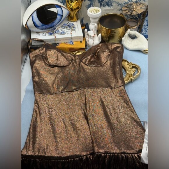 🆕 DRESS THE POPULATION 🧿 NWT Arden Fit and Flare Mini Dress, Brown Bronze Sz M - Picture 12 of 16